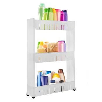 Fresh Fab Finds | 3 Tiers Slim Storage Cart Mobile Rolling Shelf Unit Narrow Space Shelf For Kitchen Bathroom Pantry Laundry Garage Office White 3-Tier,商家Verishop,价格¥385