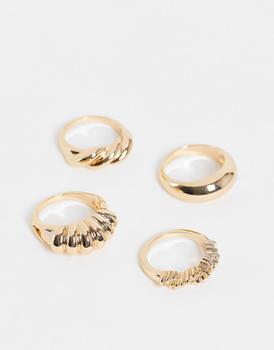 推荐ASOS DESIGN Curve pack of 4 rings in twist design in gold tone商品