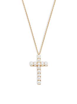 商品​14K Yellow Gold & 3MM Freshwater Pearl Cross Pendant Necklace,商家Saks OFF 5TH,价格¥4870图片