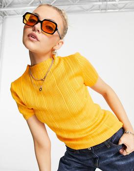 推荐Topshop knitted detailed tee in orange商品
