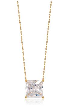 商品Yellow Gold Vermeil Princess-Cut CZ Solitaire Pendant Necklace图片