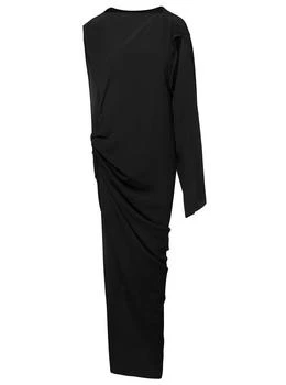 Rick Owens | 'Edfu' Long Black One-Shoulder Draped Dress in Silk Blend Woman,商家Baltini,价格¥6649