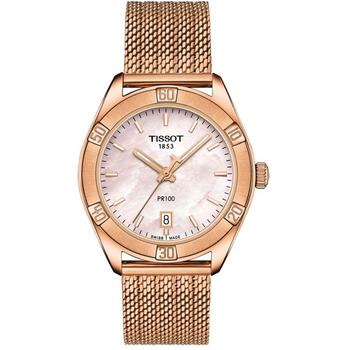 天梭女表图片, Tissot | Women's Swiss PR 100 Sport Chic T-Classic Rose Gold-Tone Stainless Steel Mesh Bracelet Watch 36mm商品图片 