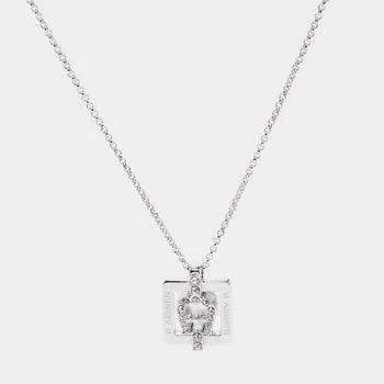 推荐Aigner Silver Tone Square Crystal Logo Pendant Necklace商品