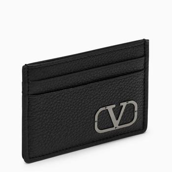 商品Vlogo black grained leather card holder图片