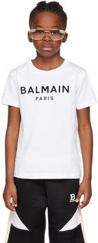 Balmain | Kids White Flocked T-Shirt商品图片,