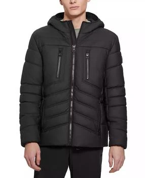 GUESS | Men's Quilted Faux Leather Hooded Jacket,商家Macy's,价格¥673