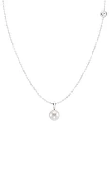 Badgley Mischka | 14K White Gold Lab Grown Diamond & 7-8mm Freshwater Pearl Pendant Necklace,商家Nordstrom Rack,价格¥1857