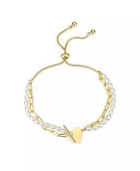 Unwritten | Cultivated Pearl and Paperclip Heart Bolo Bracelet,商家Macy's,价格¥75