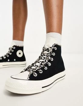 推荐Converse Chuck 70 Hi trainers in black with leopard laces商品