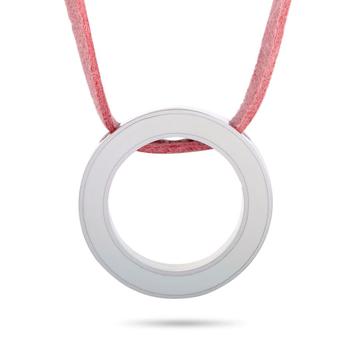 商品Breast Cancer Awareness Sterling Silver and Enamel Circle Pink Leather Cord Necklace,商家Jomashop,价格¥300图片