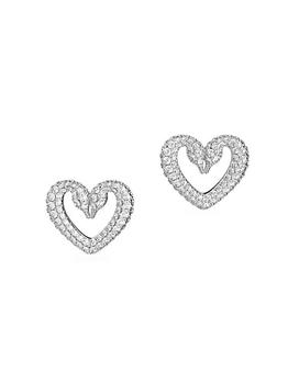 商品Una Swarovski Crystal Rhodium-Plated Heart Stud Earrings图片