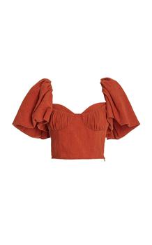 推荐Jonathan Simkhai - Women's Quine Puff-Sleeve Linen Jacquard Crop Top - Orange - Moda Operandi商品