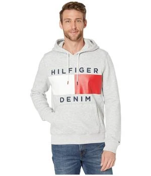 推荐Tommy Hilfiger Men's Long Sleeve Fleece Flag Pullover Hoodie Sweatshirt商品