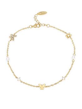 商品Ettika Jewelry | Subtle Butterflies 18K Gold-Plate, Cubic Zirconia & Pearl Anklet,商家Saks Fifth Avenue,价格¥323图片