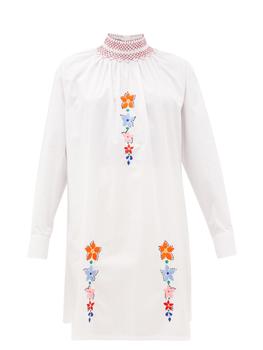 Prada | Floral-embroidered cotton-poplin tunic blouse商品图片,