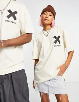 推荐COLLUSION Unisex logo cotton t-shirt in off-white商品