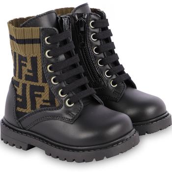推荐Logo ff leather boots in black and brown商品