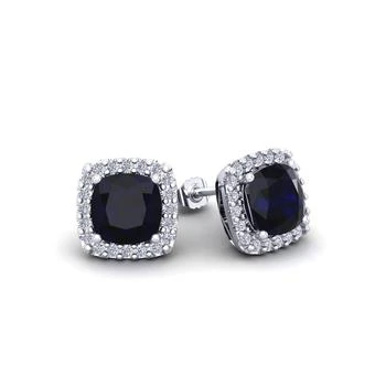 2 1/3 Carat Cushion Cut Sapphire And Halo Diamond Stud Earrings In 14 Karat White Gold