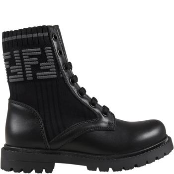Fendi | Fendi Black Boots For Kids With Double Gray Ff商品图片,9折