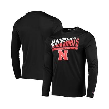 CHAMPION | Men's Black Nebraska Huskers Wordmark Slash Long Sleeve T-shirt商品图片,