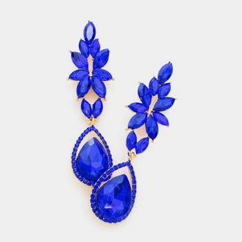 FASHNZFAB | Marquise Teardrop Stone Cluster Evening Earrings - Gold, Sapphire,商家Premium Outlets,价格¥163