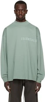 Essentials | 绿色圆领长袖 T 恤 