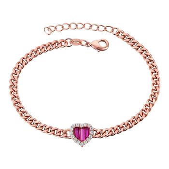 商品Genevive | Ga  Sterling Silver 18k Rose Plated Ruby Cubic Zirconia Link Bracelet,商家Premium Outlets,价格¥1453图片