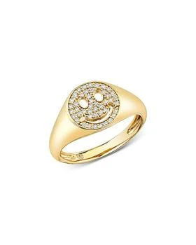 Sydney Evan | 14K Yellow Gold Diamond Happy Face Signet Ring,商家Bloomingdale's,价格¥10491