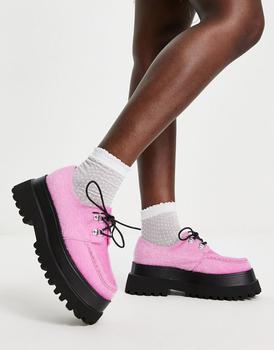 ASOS | ASOS DESIGN Memphis chunky lace up flat shoes in pink商品图片,额外8.5折, 额外八五折