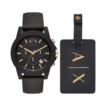 推荐Men's Chronograph  Black Silicone Strap Watch 45mm Gift Set商品