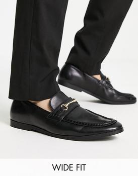 推荐Truffle Collection wide fit snaffle trim loafers in black商品