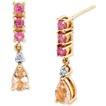 商品Multi-Gemstone (1-1/4 ct. t.w.) & Diamond (1/20 ct. t.w.) Drop Earrings in 14k Gold图片