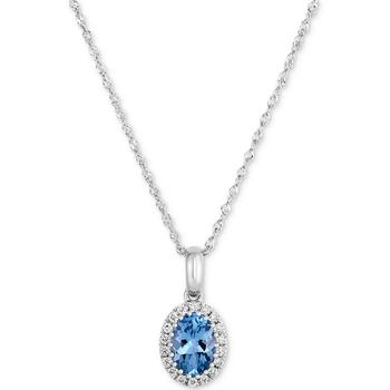 商品Aquamarine (5/8 ct. t.w.) & Diamond (1/10 ct. t.w.) Oval Halo Pendant Necklace in 14k White Gold, 16" + 2" extender图片