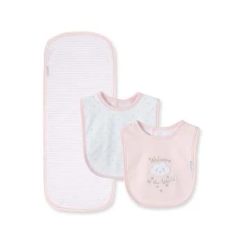 Little Me | Baby Girls Welcome to the World Bibs and Burp Set, Pack of 3 独家减免邮费