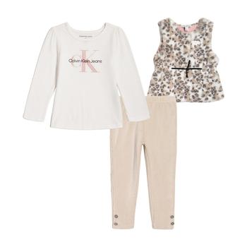 商品Calvin Klein | Baby Girls Faux Fur Vest, Monogram T-shirt and Ribbed Velour Leggings, 3 Piece Set,商家Macy's,价格¥262图片