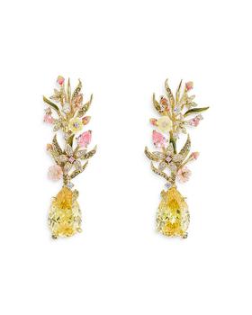 商品18K Yellow Gold Plated Sterling Silver English Garden Simulated Gemstone & Diamond Posie Earrings图片
