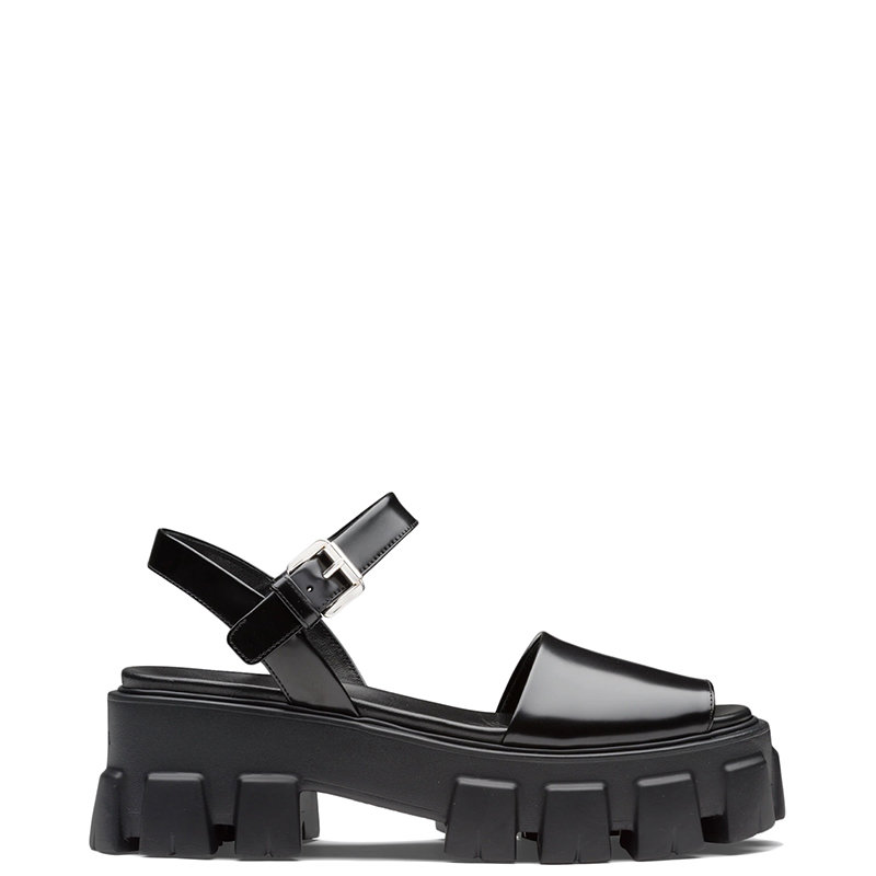 Prada | 【预售3-7天】PRADA/普拉达 22年春夏新款 Monolith系列 女士黑色皮革厚底凉鞋1X526M_055_F0002_F_D055商品图片,7.9折, 包邮包税