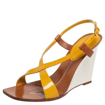 推荐Louis Vuitton Yellow Patent Leather Wedge Cross Strap Slingback Sandals Size 40.5商品