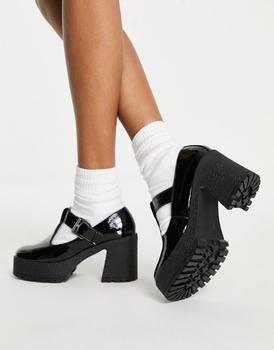 ASOS | ASOS DESIGN Spark chunky mary jane high shoes in black patent商品图片,额外8.5折, 额外八五折