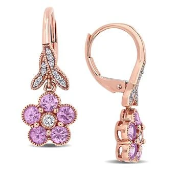 Macy's | Pink Sapphire (1-1/4 ct. t.w.) & Diamond (1/7 ct. t.w.) Flower Drop Earrings in 10k Rose Gold,商家Macy's,价格¥13862