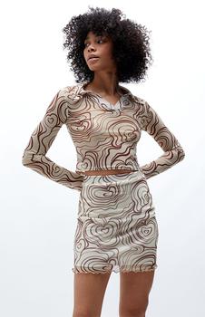 推荐Cream & Brown Mesh Crop Top商品