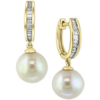 Effy | EFFY® Diamond (1/4 ct. t.w.) & Cultured Freshwater Pearl (10mm) Drop Earrings In 14k Gold 4.5折×额外8折, 独家减免邮费, 额外八折