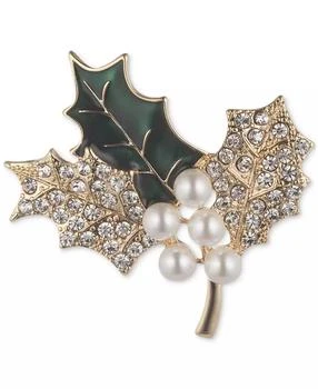 Anne Klein | Gold-Tone Crystal & Imitation Pearl Holly Branch Pin,商家Macy's,价格¥144