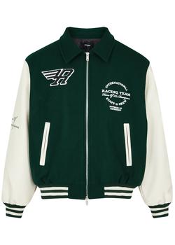 Represent | Wool-blend and faux leather varsity jacket商品图片,