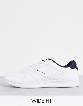 推荐Ben Sherman wide fit minimal lace up trainers in white商品