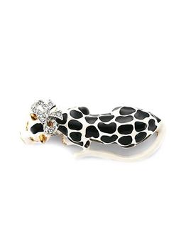 商品Black & White Enamel Crystal Bow Leopard Pin图片