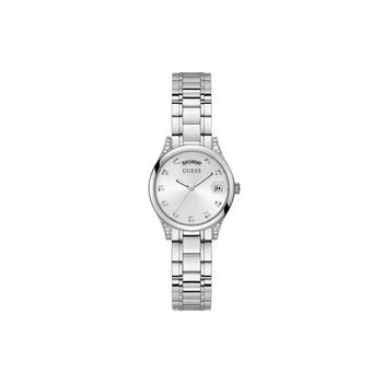GUESS | Women's Silver-Tone Glitz Stainless Steel Bracelet Day-Date Watch, 31mm商品图片,7.5折×额外8.5折, 额外八五折