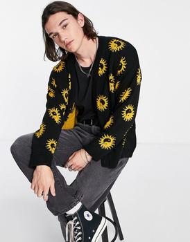 product Topman oversized knitted cardigan with yin yang print in black image