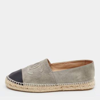 香奈儿鞋, [二手商品] Chanel | Chanel Grey/Black Suede and Leather CC Cap Toe Espadrilles Size 39商品图片 9.2折, 满1件减$100, 满减